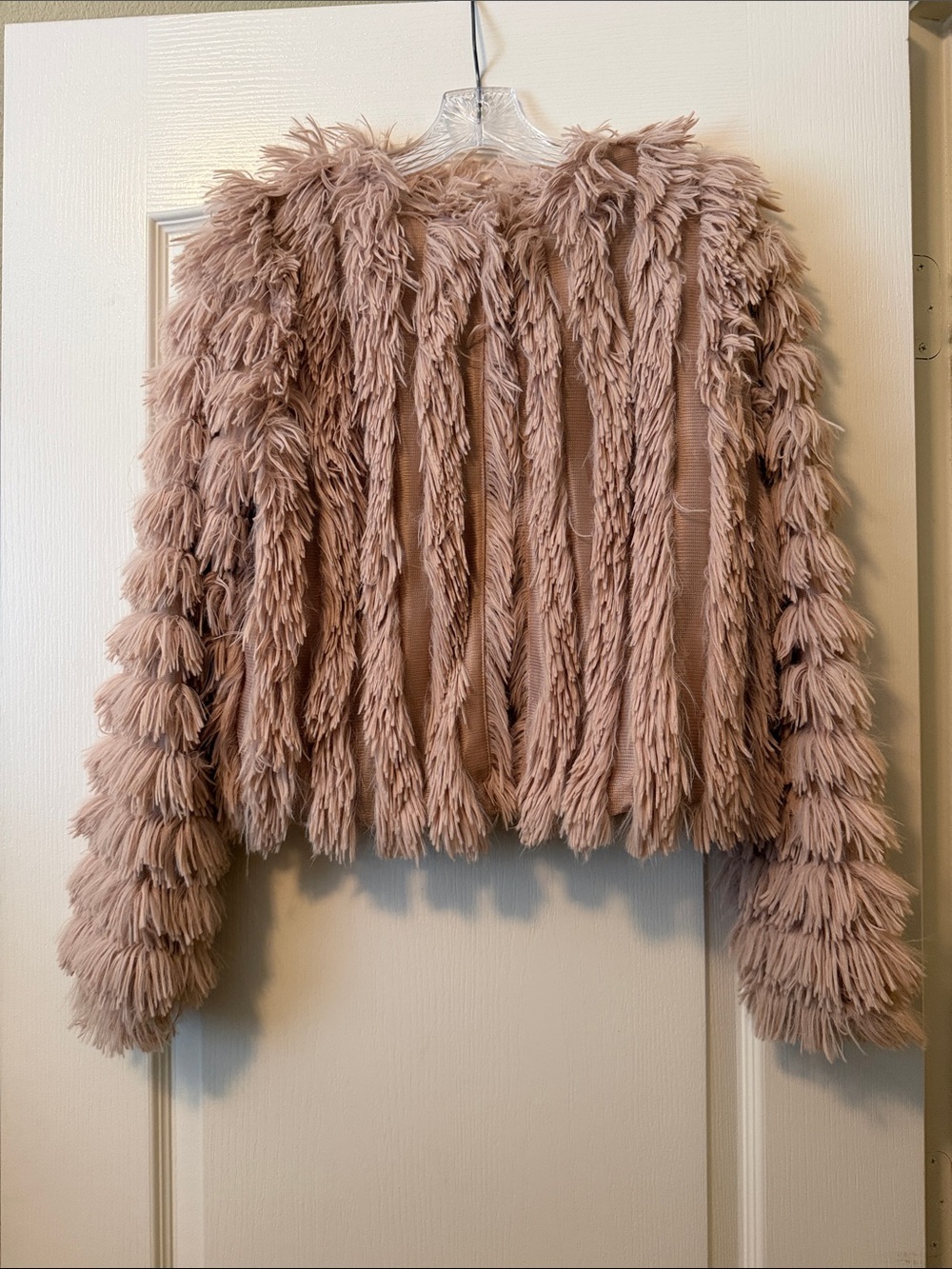 Chelsea28 Blush Fringe Faux-Fur Teddy Jacket